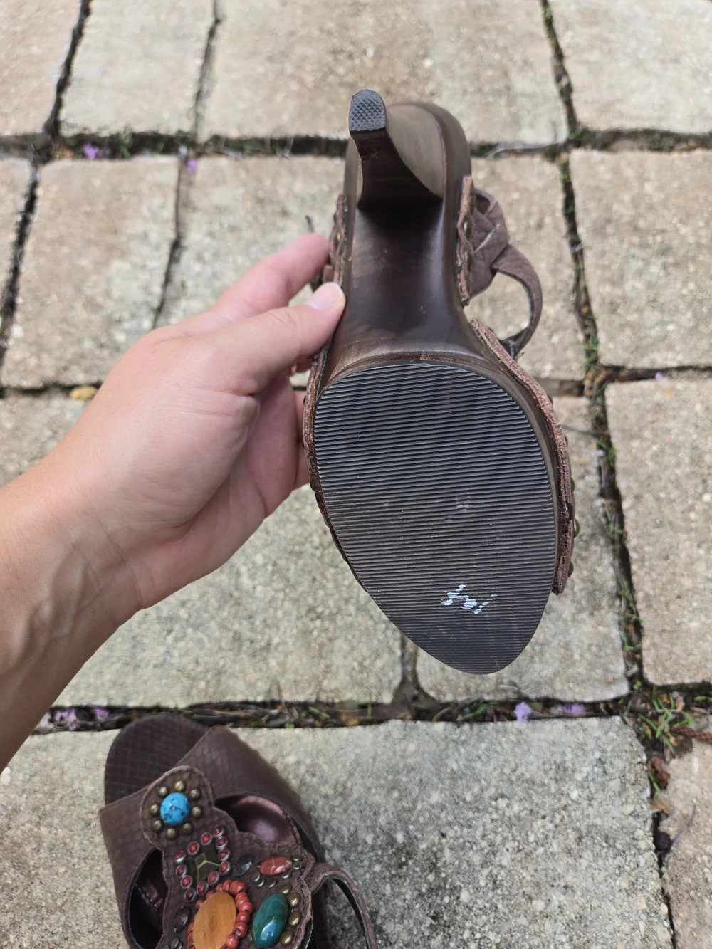 Steve Madden Brown Embellished Leather Platform Sandal Size 7 RARE Festival Shoe